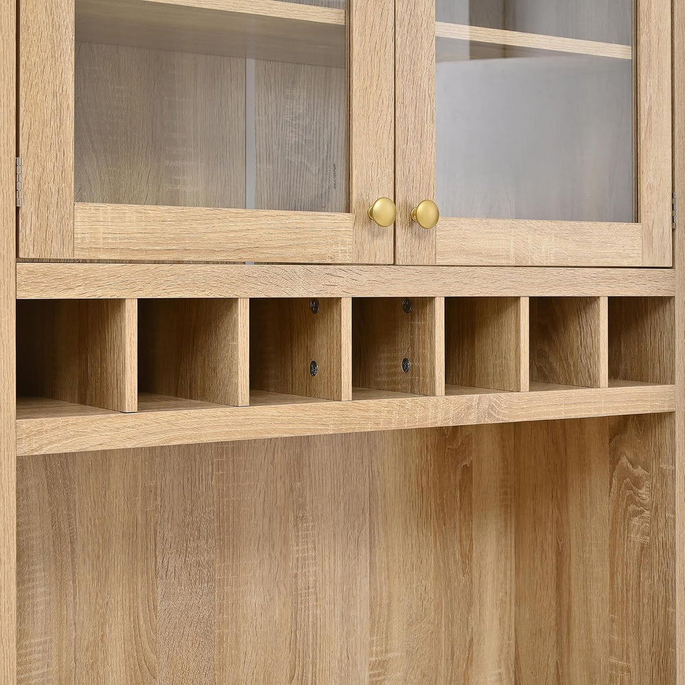 Polibi Farmhouse Freestanding Kitchen Pantry Cabinet Buffet with Hutch, Wine ...