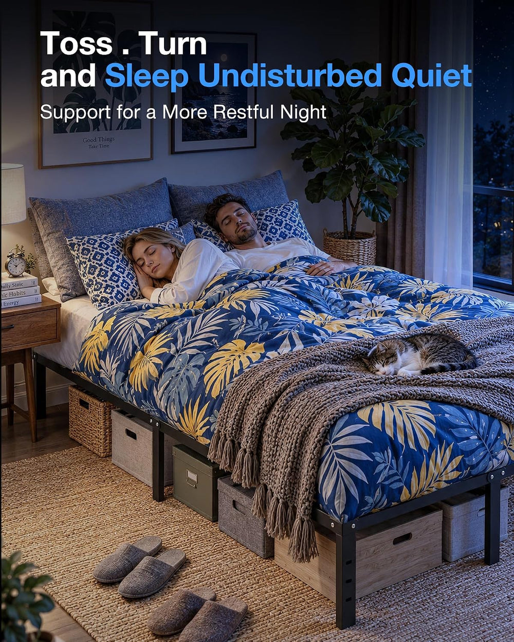 14 In Queen Bed Frame, Metal Platform Bed 15-Minute Solo Setup