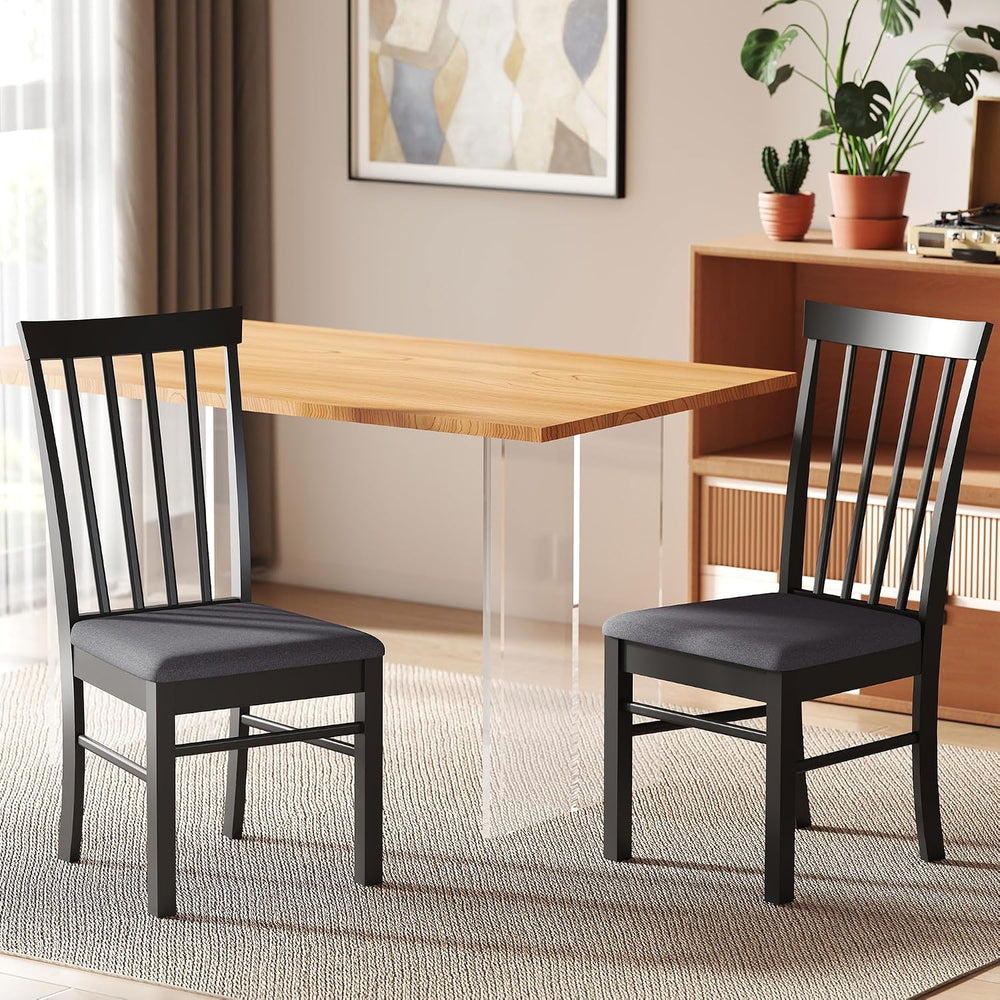 HOMCOM Wooden Dining Chairs Set of 2 Farmhouse Black and Gray | Upholstered K...