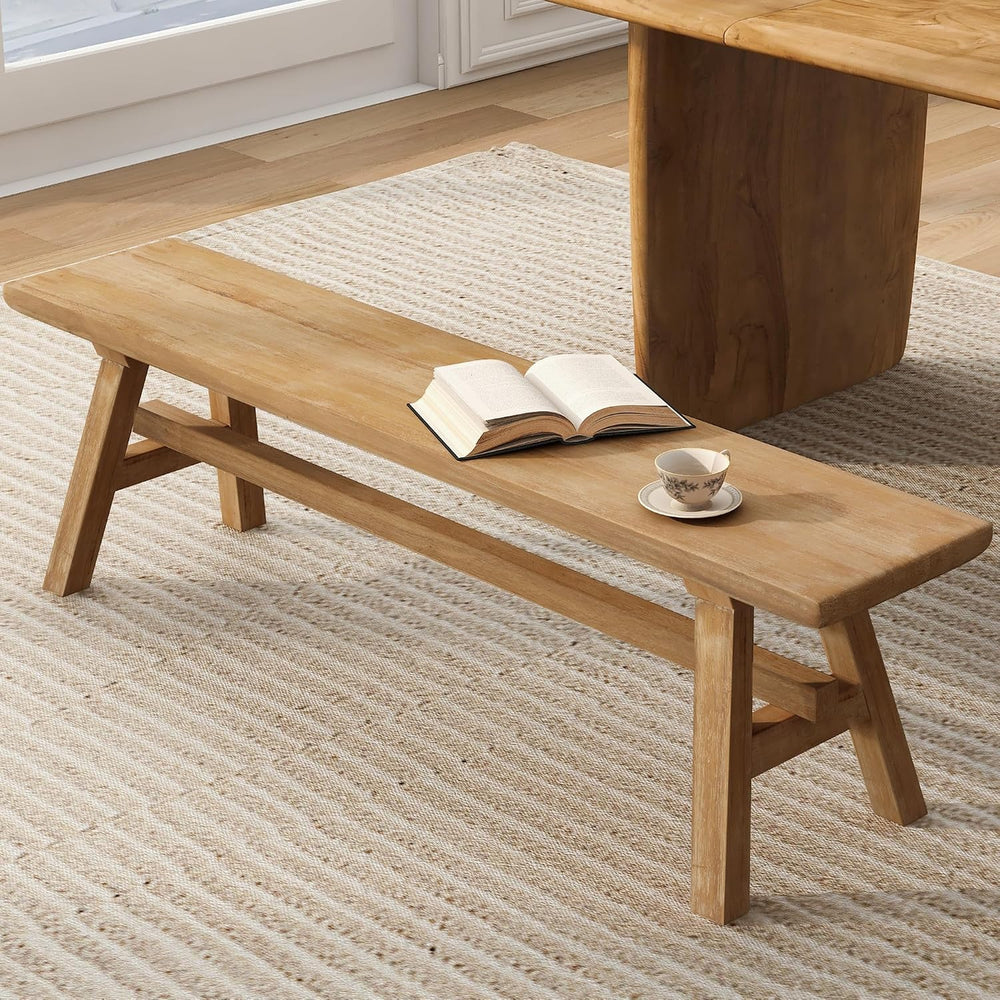Solid Wood Bench 55 in, Rustic Farmhouse Entryway Bench with Storage, Indoor ...