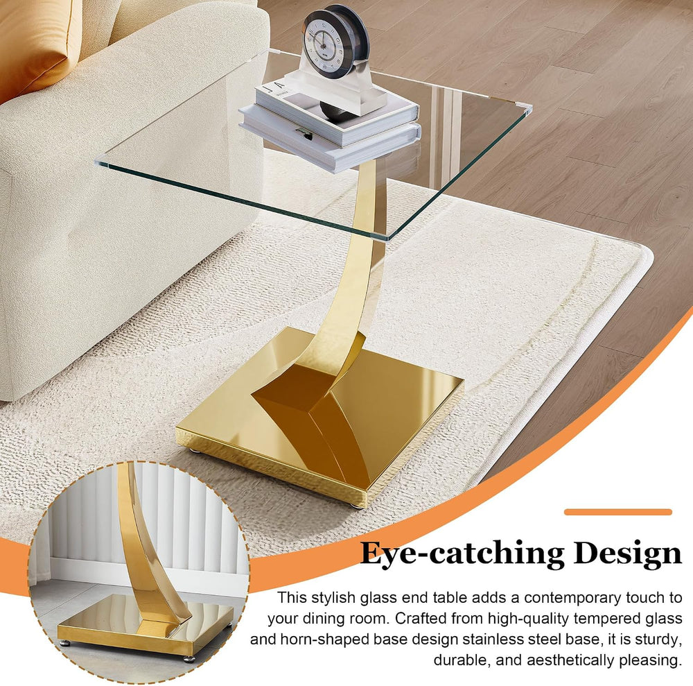 23" Glass End Table, Modern Square Side Table with Tempered Glass Top an...