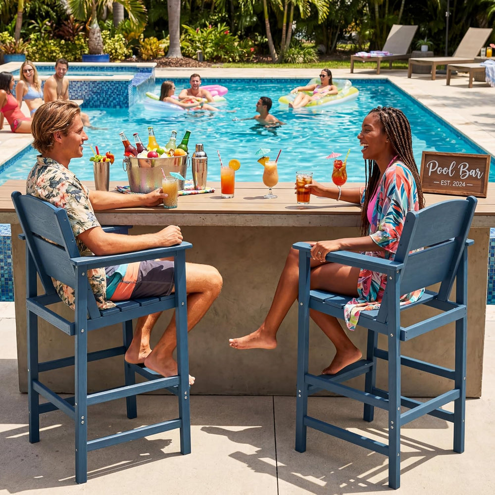 6 Pack Outdoor Bar Stools, HDPE Patio Bar Chairs with Armrests & Footrest...
