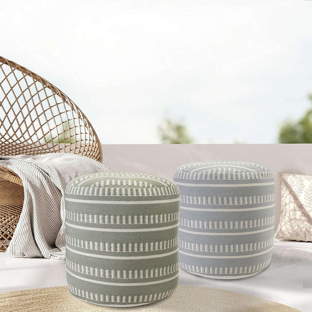 LR Home Dash and Stripe Geometric Indoor Outdoor Pouf, Green/White, 20" ...