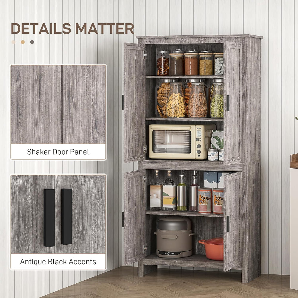 HOMCOM 64" Kitchen Pantry Cabinet, Freestanding Storage Cabinet with 4 D...