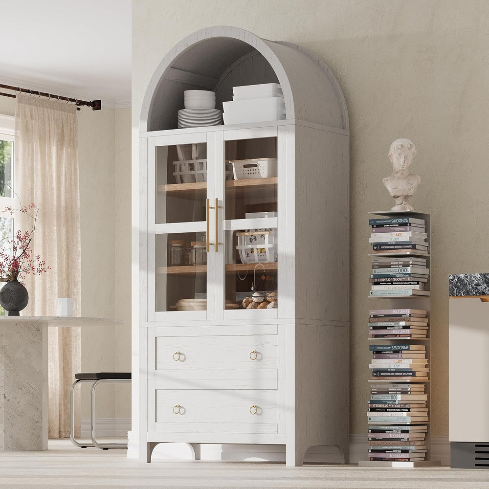 71" Tall Arched Kitchen Pantry Cabinet, Modern Farmhouse Freestanding Fo...