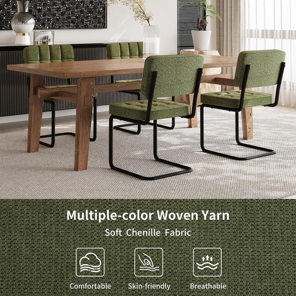 Mid-Century Modern Dining Chairs Set of 2 with Metal Legs, Green | Upholstere...