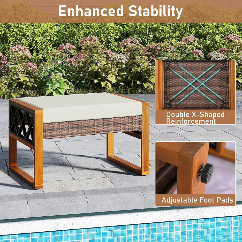 Tangkula Rattan Wicker Outdoor Ottoman Set of 2, Patio 3-in-1 Footstools with...