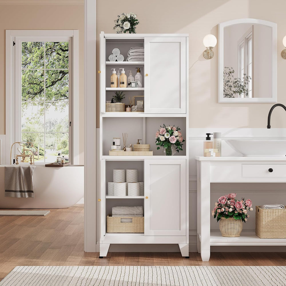 69"H Kitchen Pantry Cabinet with Countertop and Microwave Shelf,Metal Mi...