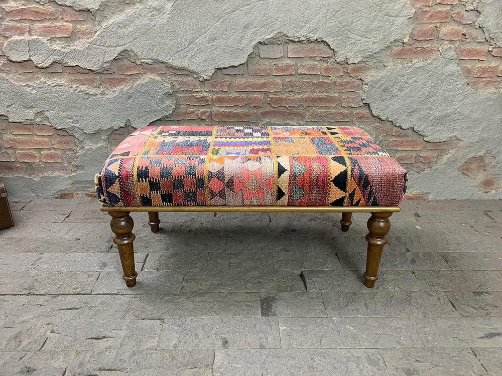 Rug Ottoman Bench, Upholstered Bench, Patchwork Bench, Bohemian Bench, Piano ...