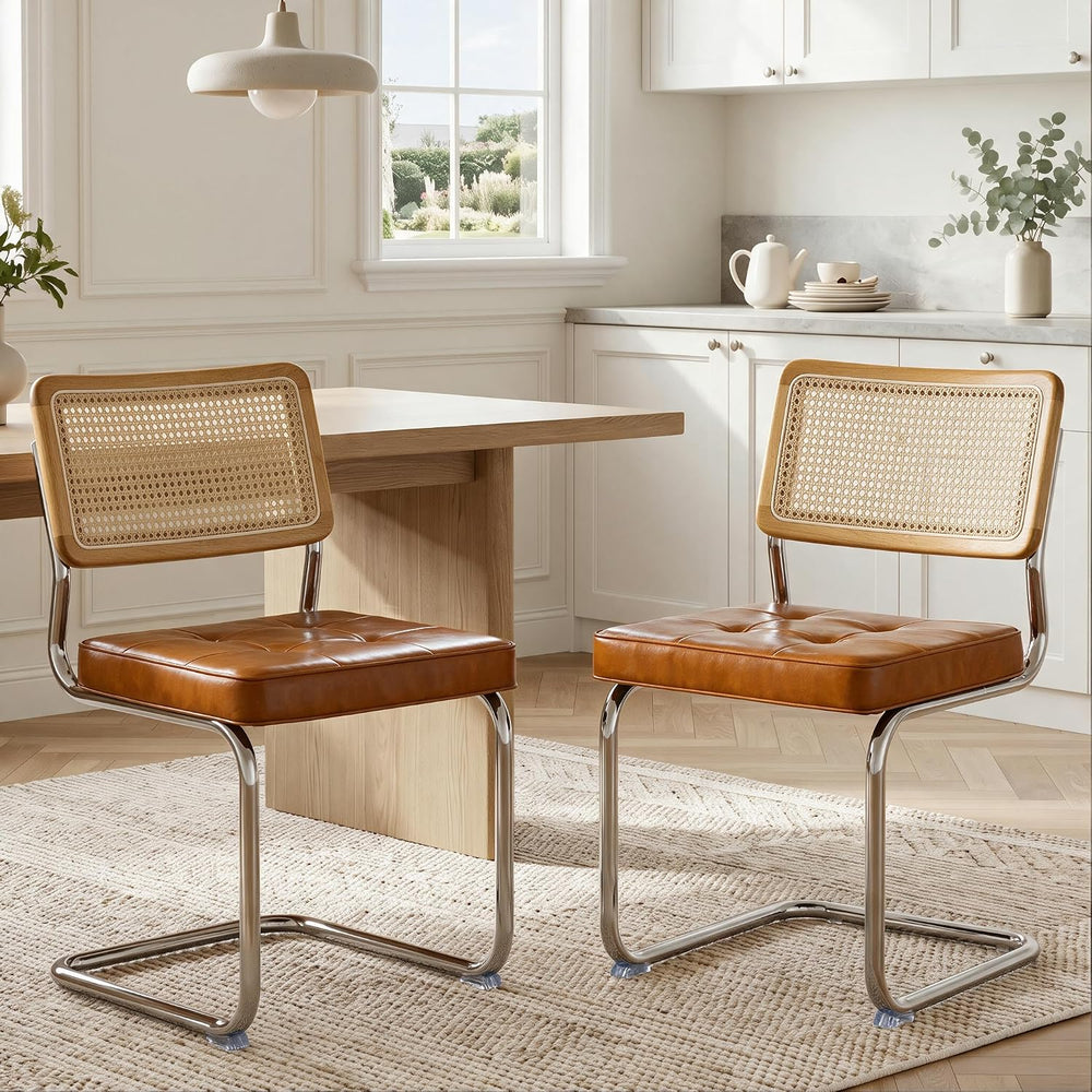 GrandNoor Natural Rattan Dining Chairs Set of 2, Cesca Design Kitchen Chair
