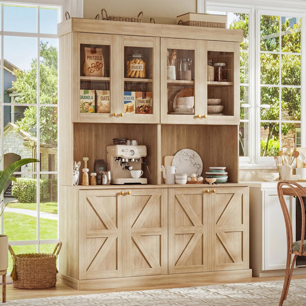 Vyre 71" Farmhouse Pantry Cabinet Set of 2, Rustic Brown Freestanding Co...