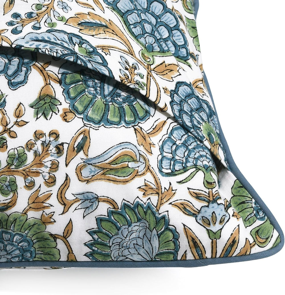 Ridhi Asparagus Green Block Print Cotton Pillow Cover 20x20 Inch Set of 2