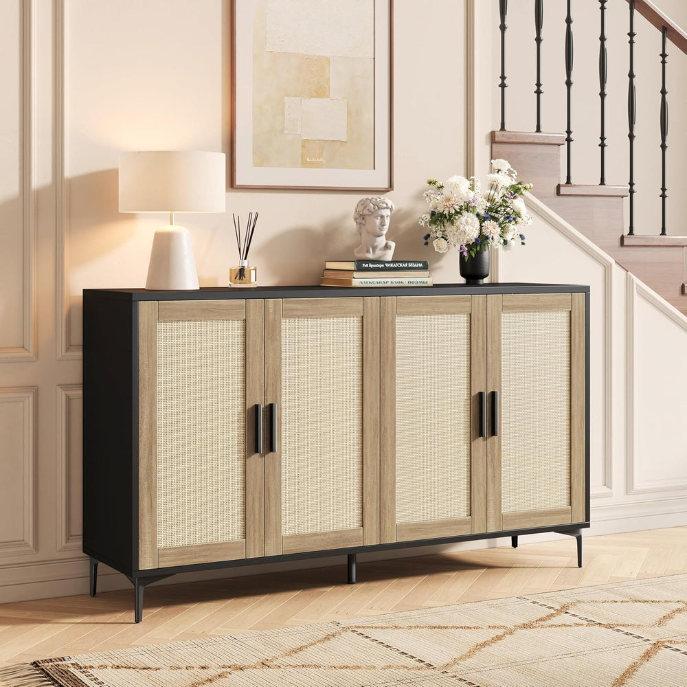 JASIWAY Buffet Cabinet with Storage, 48" Rattan Sideboard with Adjustabl...