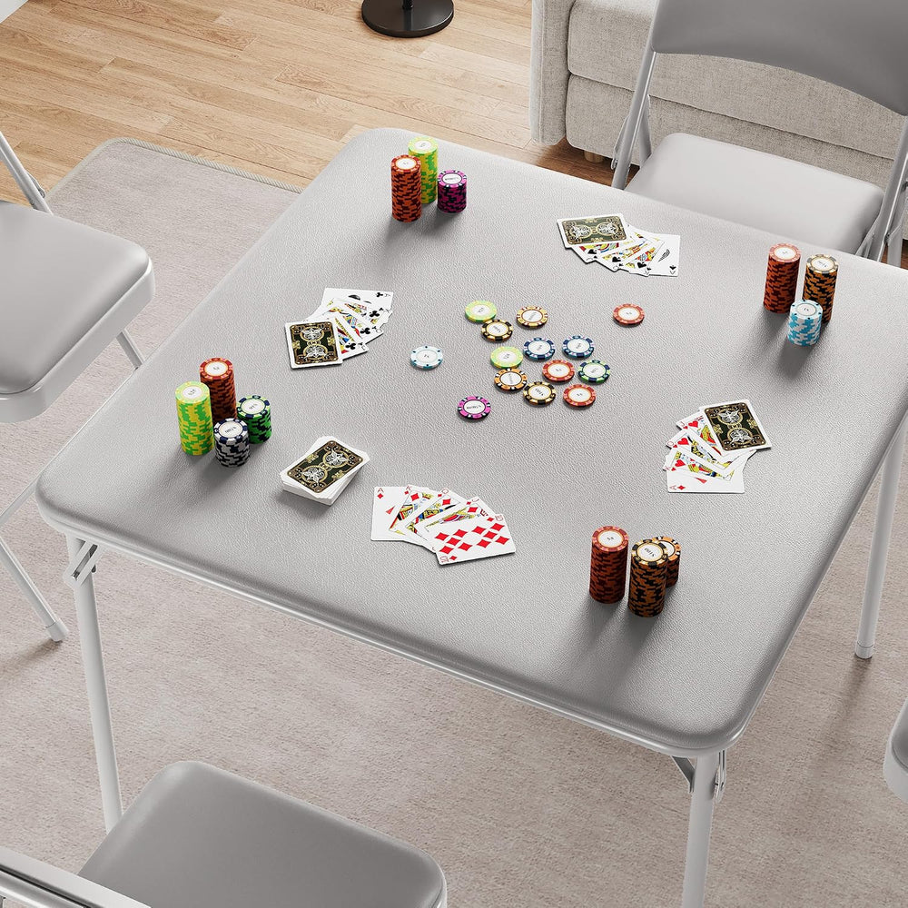 Folding Portable Card Table and Foldable Chair Set of 3, Pu Upholstered Folda...