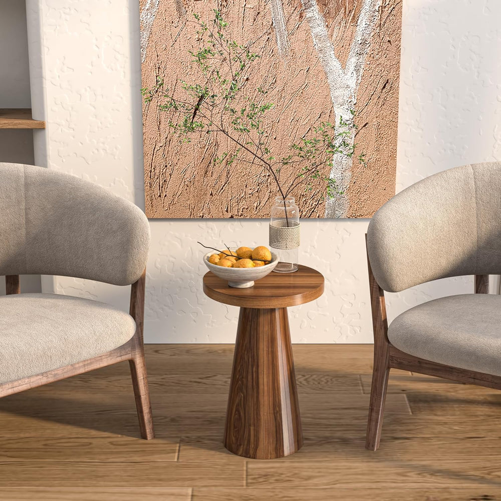 Round Fluted Accent End Table, Pedestal Side Small for Living Room, Mid Centu...