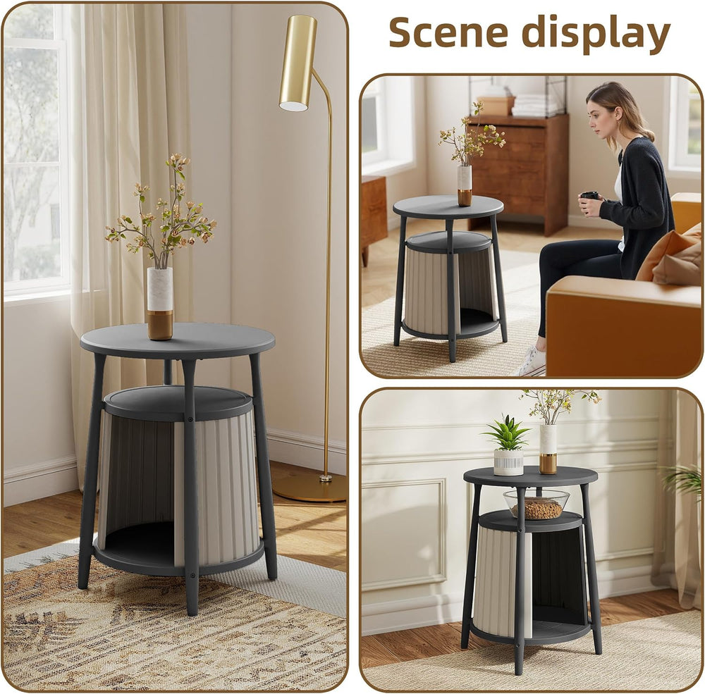 ROJIK End Table with Storage, Round Side Table for Indoor Outdoor Use, All-We...