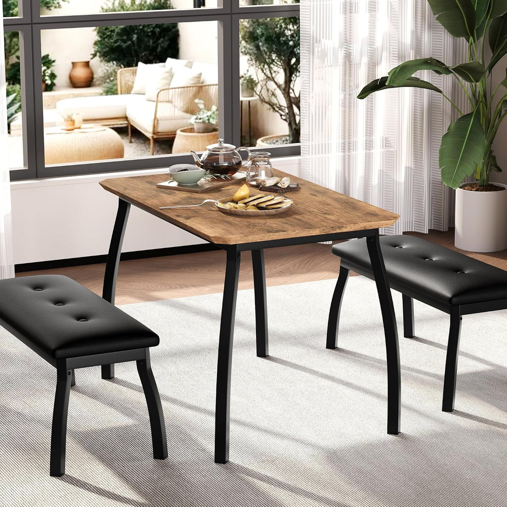 Dining Table for 4, 3-Piece Kitchen Table Set for 4 with Wooden Tabletop and ...
