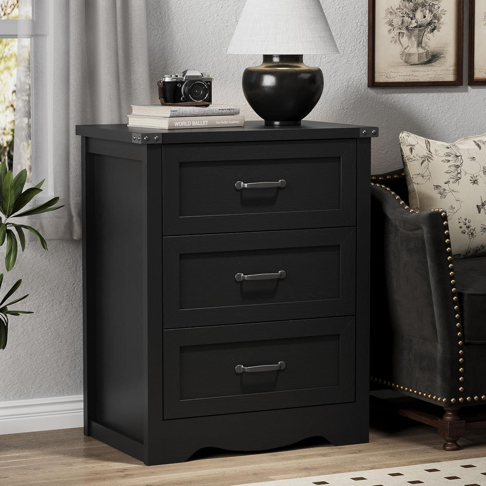 Nightstand with 3 Drawers, 24" Wide Farmhouse Bedside End Table, Rustic ...