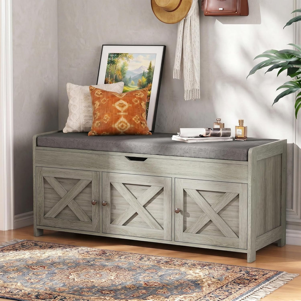 Marsail Shoe Storage Bench with Seating, Farmhouse Entryway Bench with Shoe S...