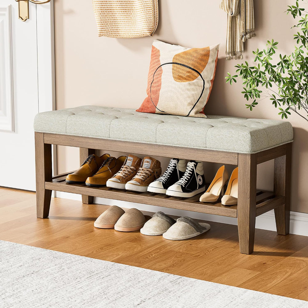 YaFiti End of Bed Storage Bench, 42.9" Entryway Shoe Bench with Solid Wo...