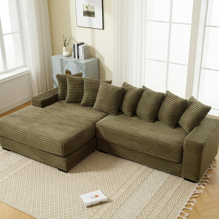 111'' Sleeper Sofa Bed Full Size, Corduroy Modular Sectional Sofa, Green