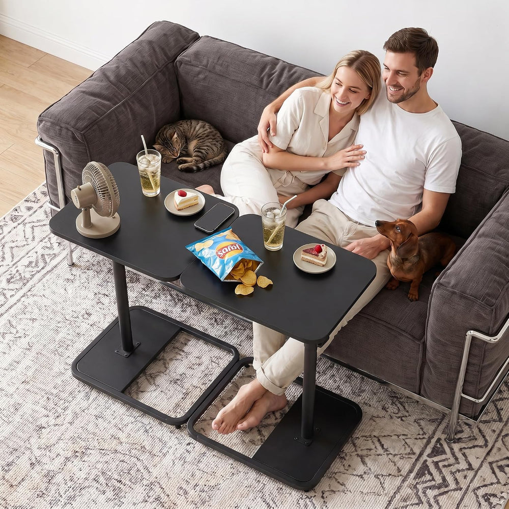 YUHFERA Large TV Tray Table Set of 2, C-Shaped Side Table with Adjustable Hei...
