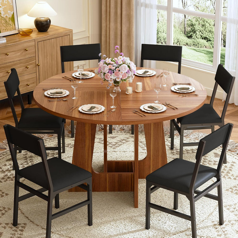 HUAHUU Round Dining Table Set for 6, 7-Piece Kitchen Table and Chairs for 6, ...