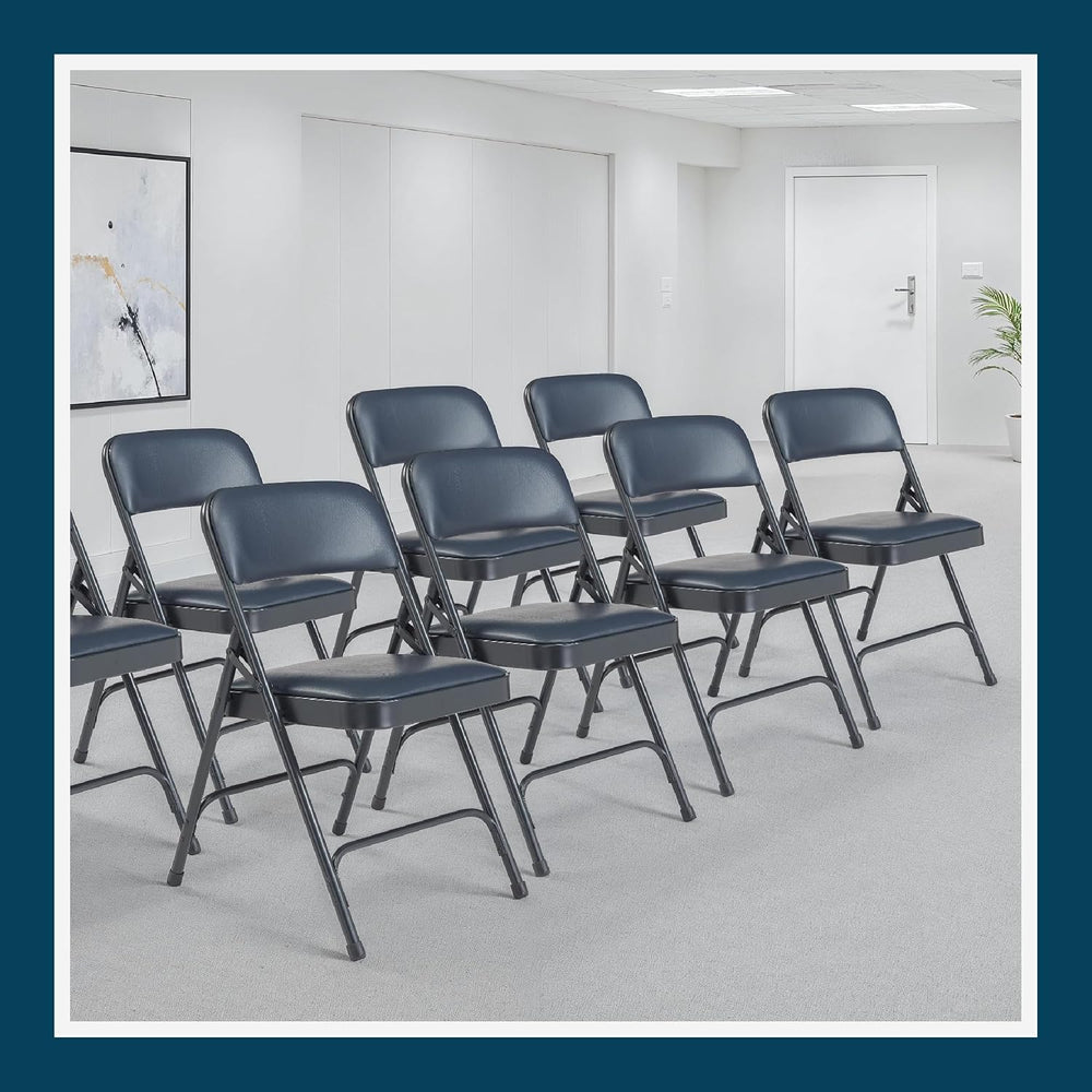 OEF Furnishings OEF1204 Vinyl Cushioned Folding Chairs with Steel Frame, Blue...