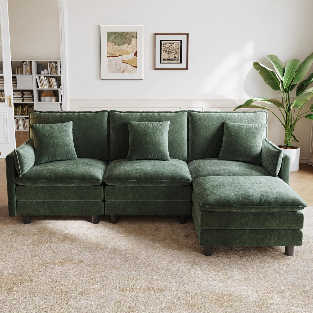 LINSY HOME 98'' Modular Sectional Sofa 3 Seat Couch Chenille Cloud Co...