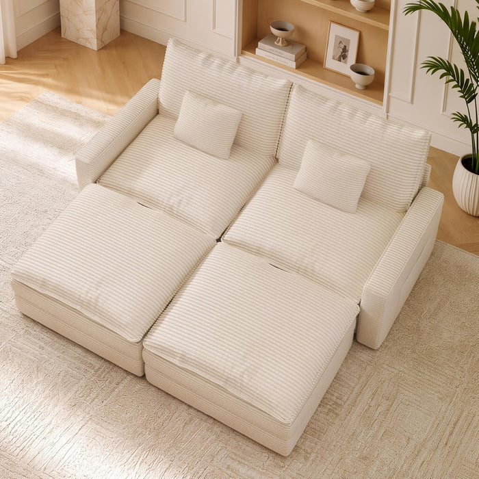 74" Cloud Loveseat with 2 Movable Ottoman, Deep Seat Modular Sectional Sofa