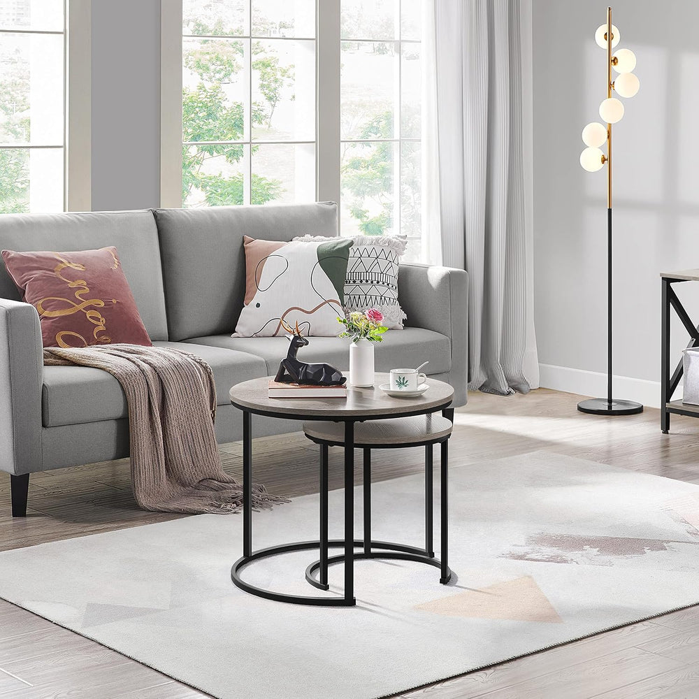 Topeakmart Nesting Side Tables Set of 2, Modern Round End Tables, Gray | Nest...
