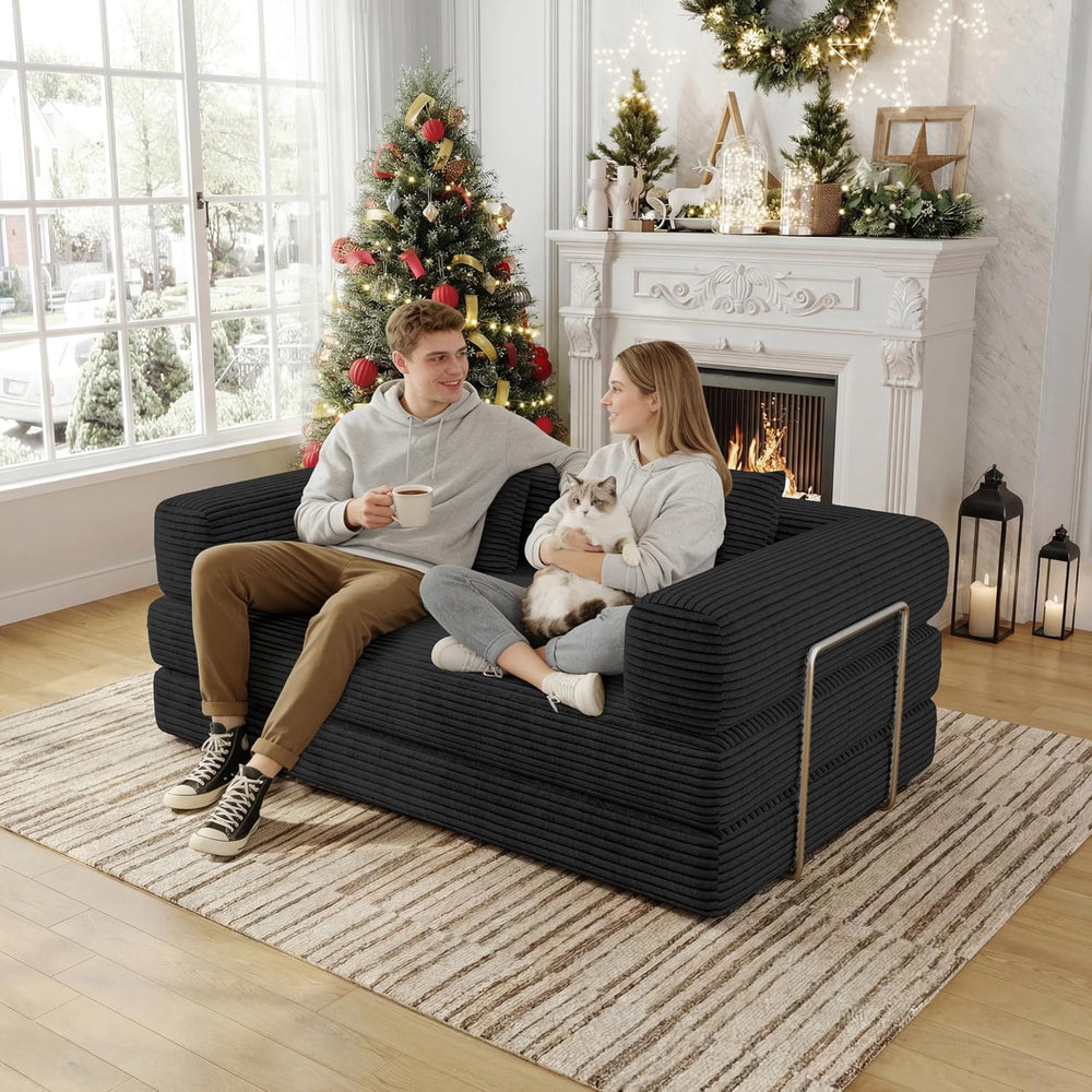 59 Inch Convertible Sofas Bed, 5-in-1 Futon Sofa Pull Out Sleeper Couch, Couc...