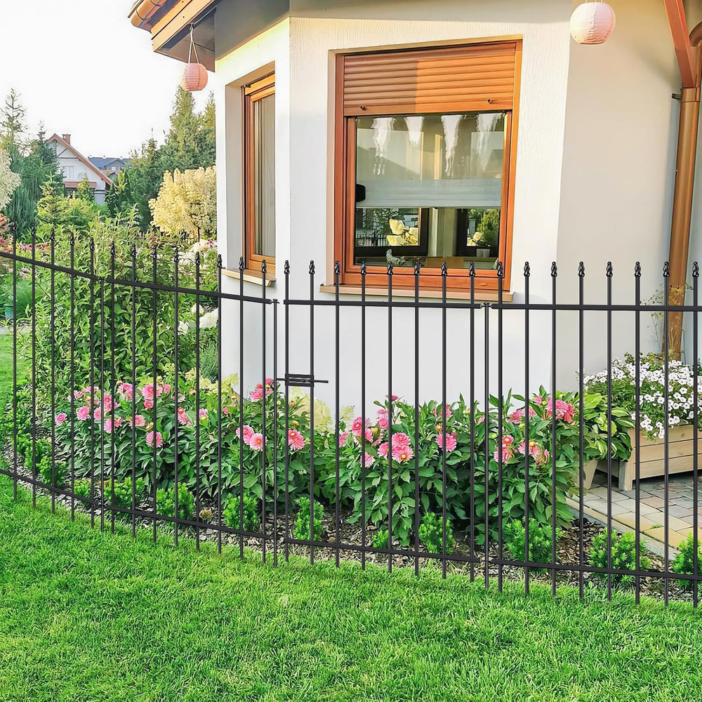 Decorative Metal Garden Fence with Gate 42" x 11.5', Dog Fence Outdoor