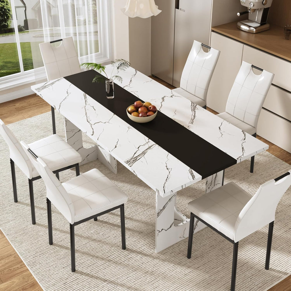 St.Mandyu 7 Pieces Dining Table & Chairs Set for 4-8 People, 71 Inch Kitc...