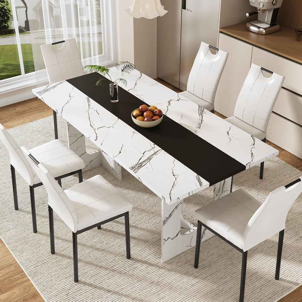 St.Mandyu 7 Pieces Dining Table & Chairs Set for 4-8 People, 71 Inch Kitc...