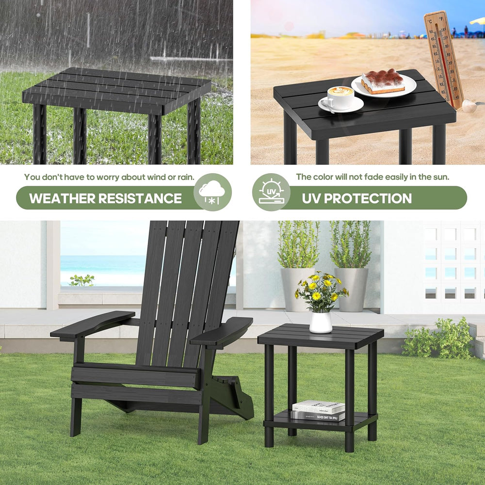 Outdoor Side Table with 2-Tier, Bamboo Small Patio Adirondack Tables | Black,...