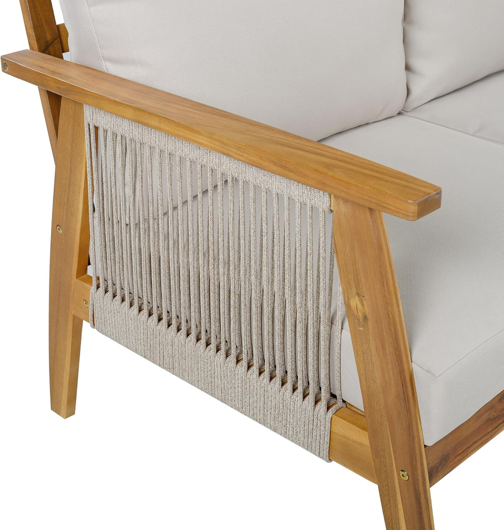 Christopher Knight Home Outdoor 3 Seater Patio Sofa with Acacia Wood Frame an...