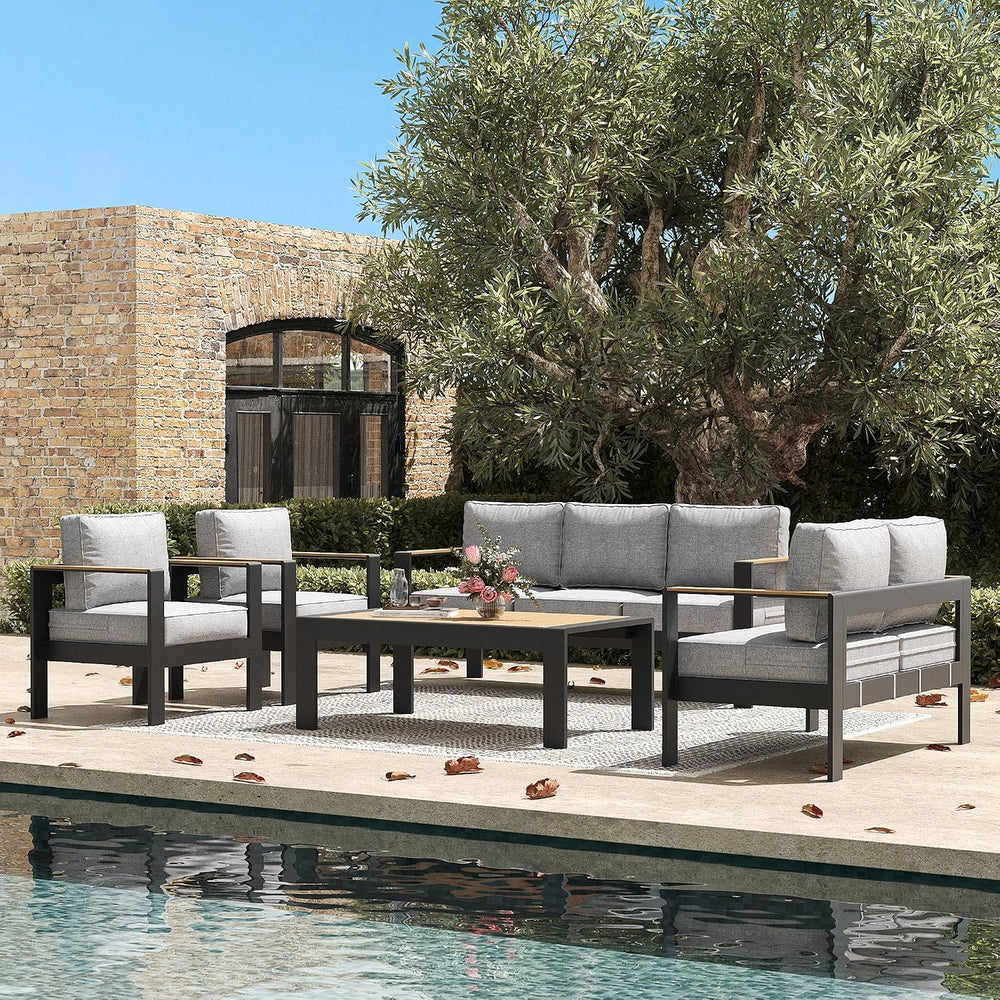 LayinSun Outdoor Patio Furniture Aluminum Armchair, All-Weather Metal Chair w...