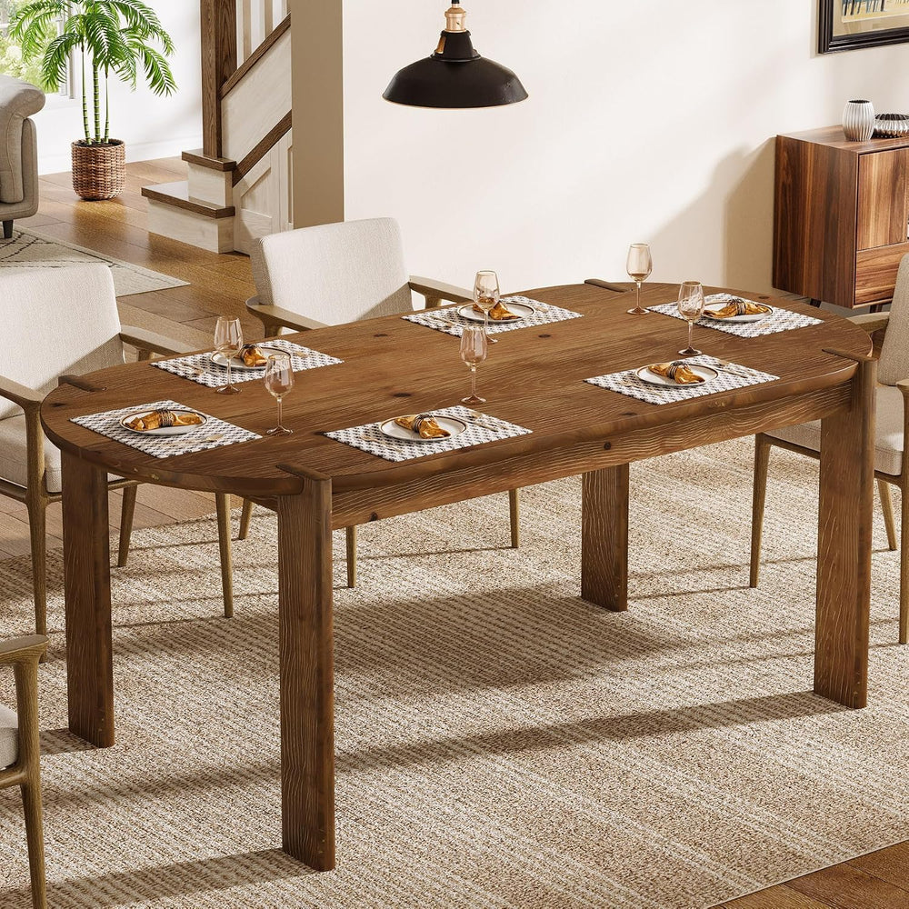 63" Solid Wood Oval Dining Table, Farmhouse Wooden Kitchen Table for 4-6...
