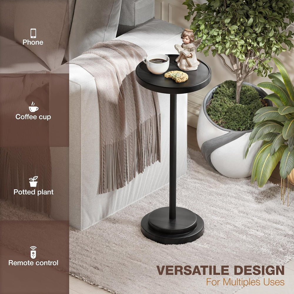 BLUEWEST Compact Drink Table, Flat Top, 24.4 in, Black, Double Base | Compact...