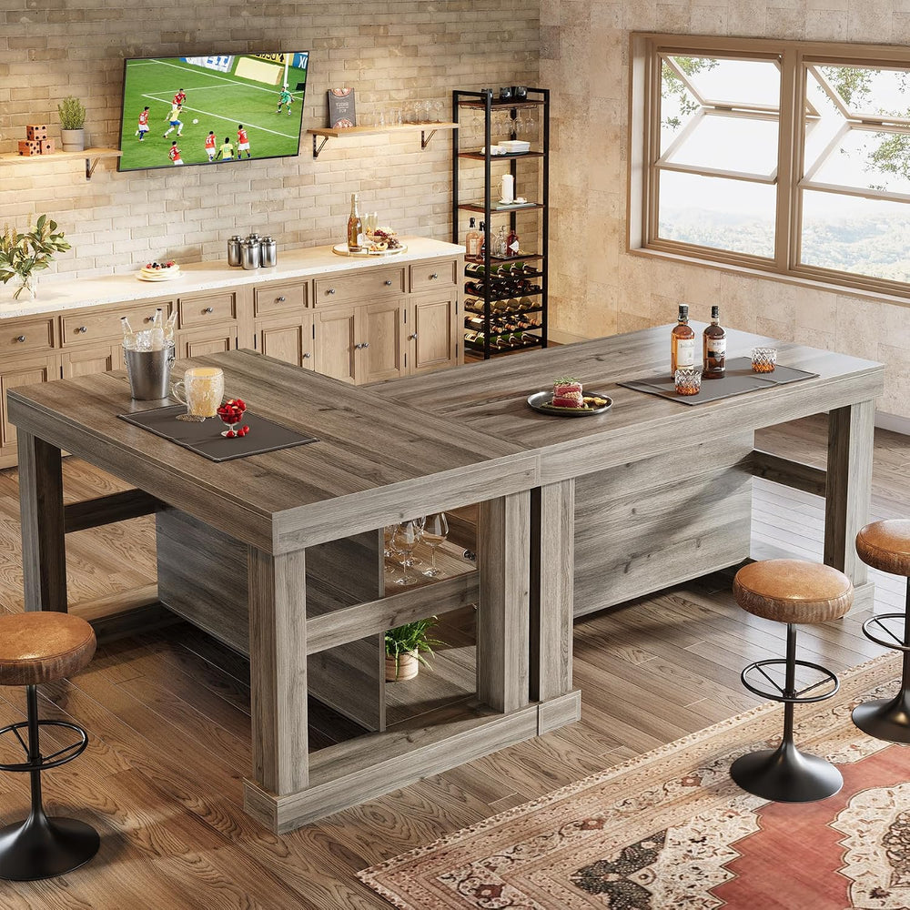 Tribesigns Rectangular Bar Table, High Top Pub Table with 3 Shelves