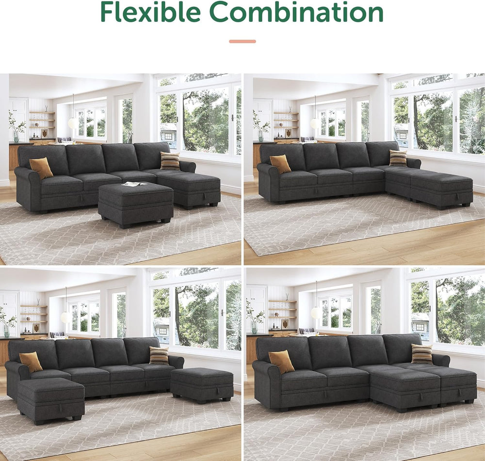 HONBAY Sectional Sofa with Storage Seat U Shaped Couch with Reversible Chaise...