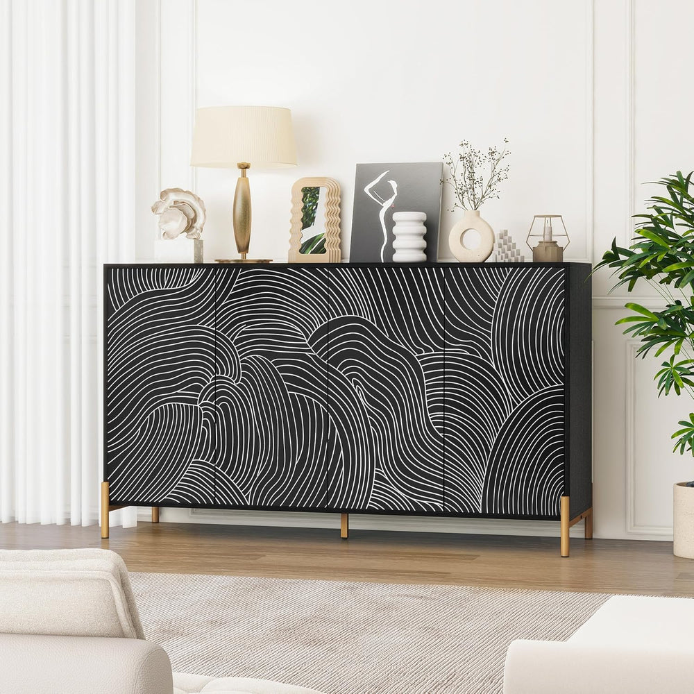 59" Buffet Cabinet, Wood Accent Cabinets with 4 Doors, Modern Cabinet wi...
