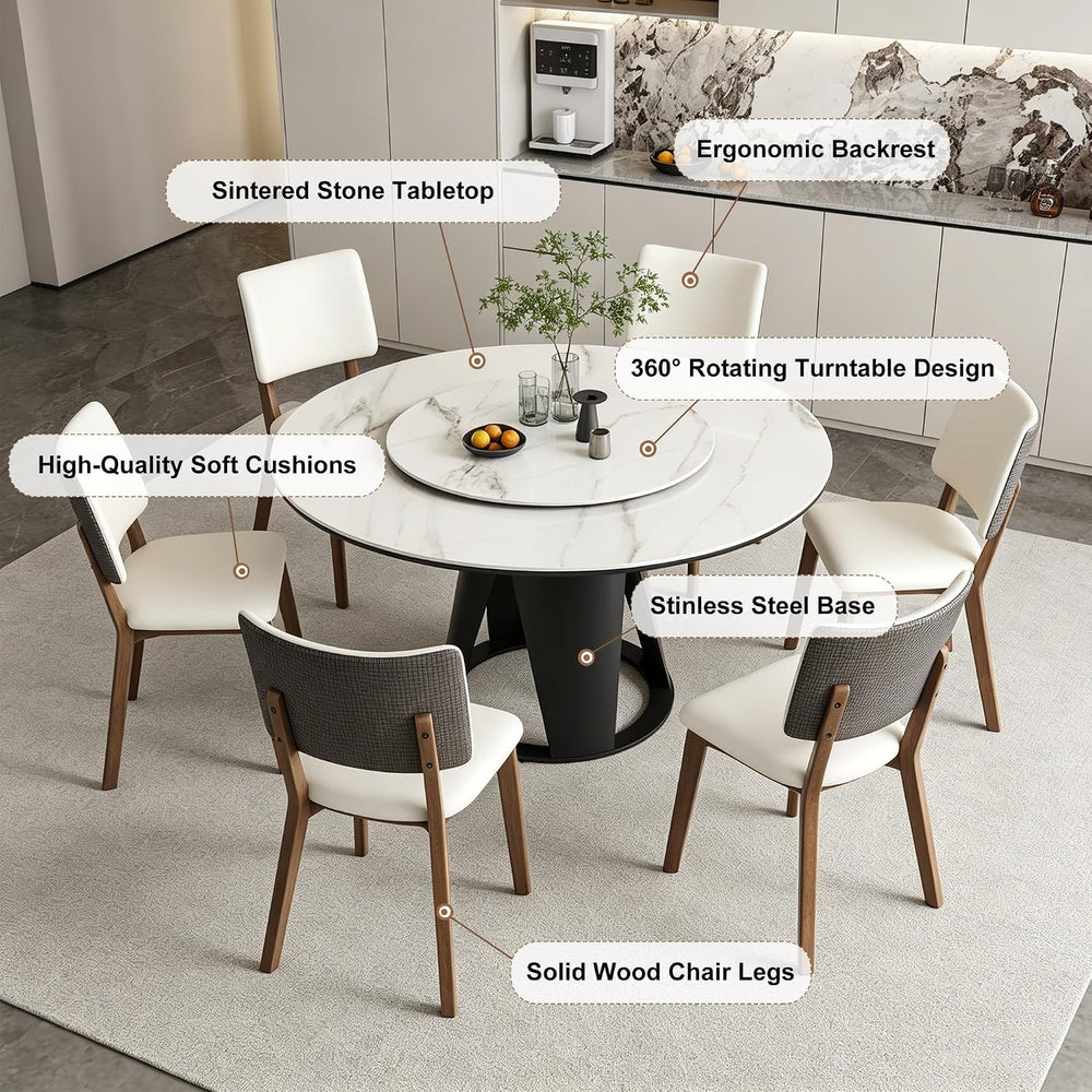 Montary 7 Piece Dining Table Set, Modern Kitchen Table Set of 6, Black White ...