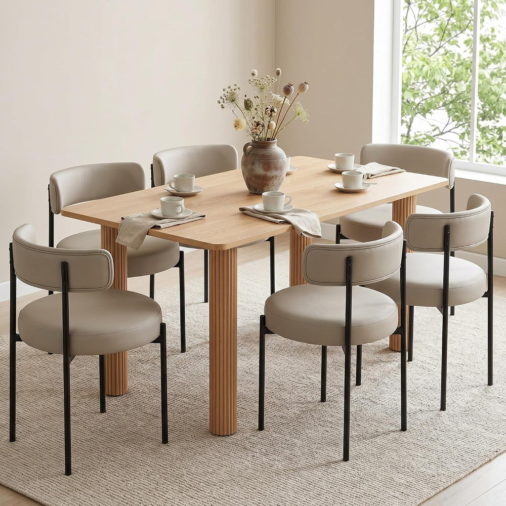 Modern Dining Chairs Set of 6, Faux Leather, Beige Grey