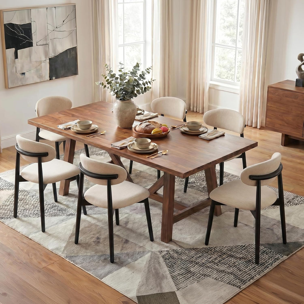Wooden Dining Chairs Set of 4, Modern Farmhouse Fabric Upholstered Kitchen Ch...