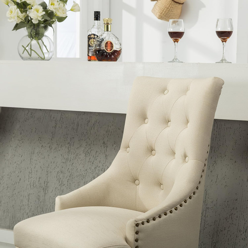 Roundhill Furniture Button Tufted Solid Wood Wingback Hostess Chairs with Nai...