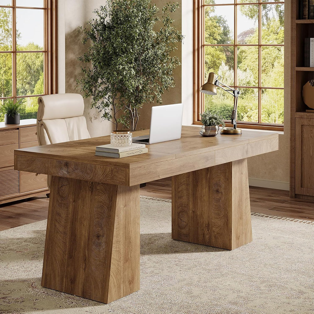 Tribesigns 55" Executive Desk, Wooden Office Desk with Double Pedestal, ...