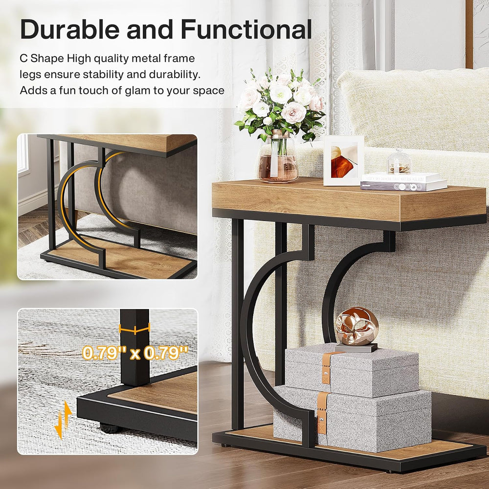 Tribesigns Narrow Side Table for Couch, C Shaped End Table with Metal Frame, ...