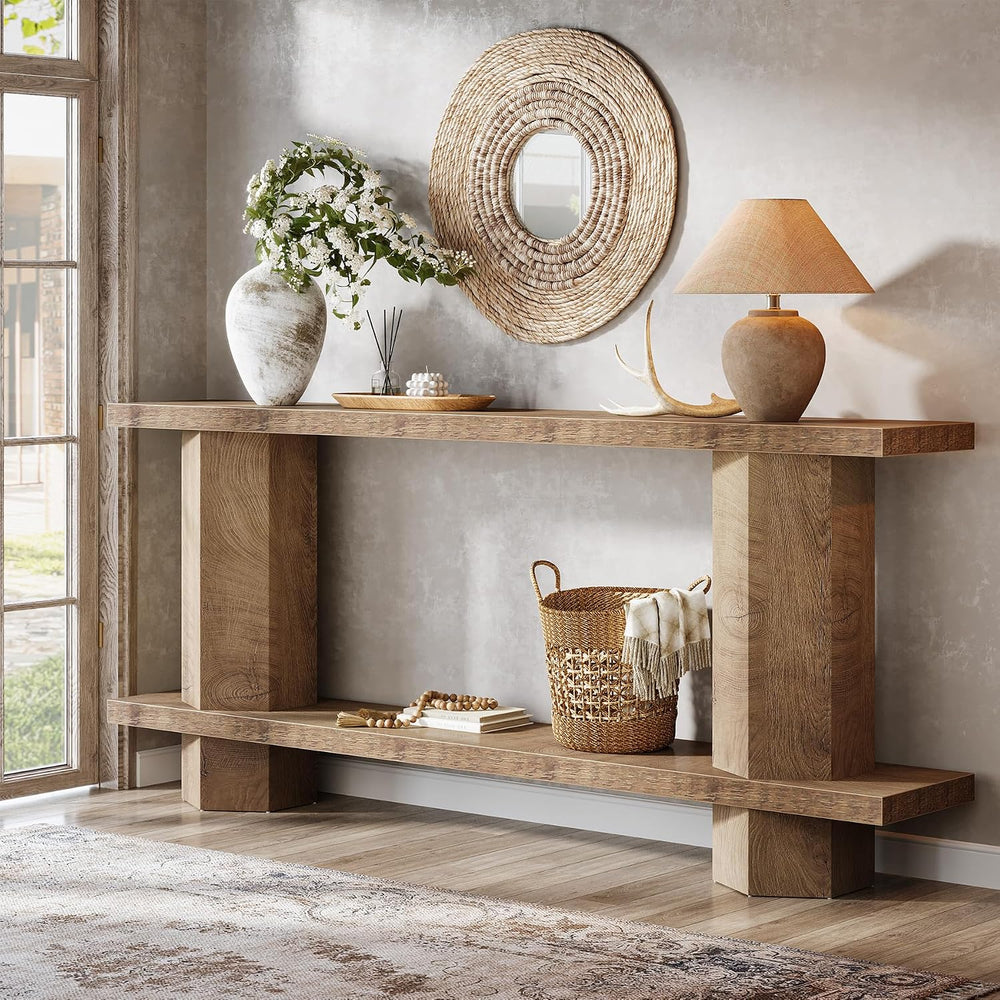 Tribesigns 71-Inch Long Console Table for Entryway, Wooden Sofa Table Behind ...